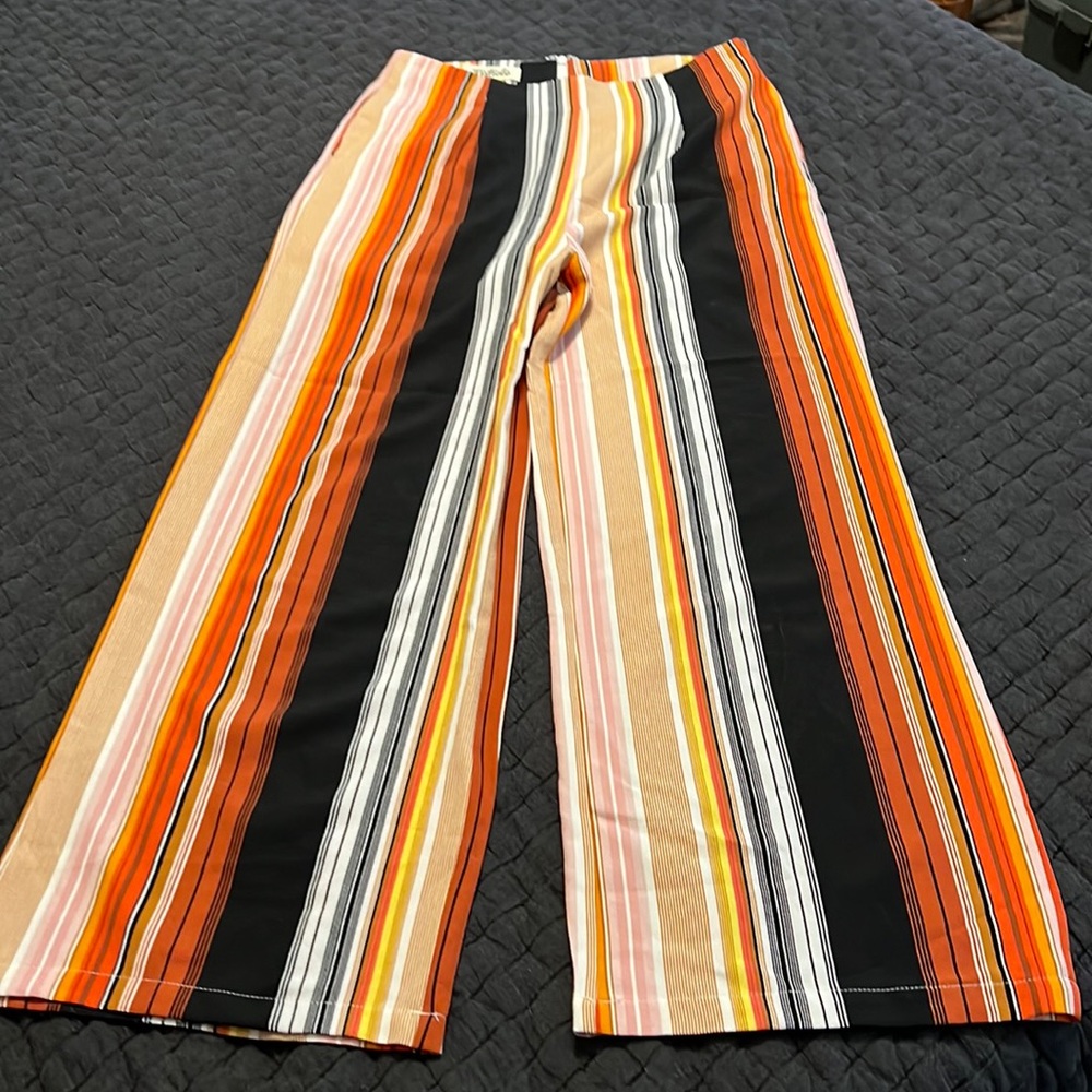Listicle Striped Wide Leg Pants in Orange and Black